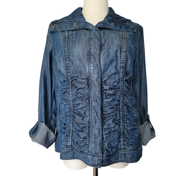 Coldwater Creek Chambray Western Top Womens 10 Shirred Cowgirl Country Casual - Picture 1 of 13